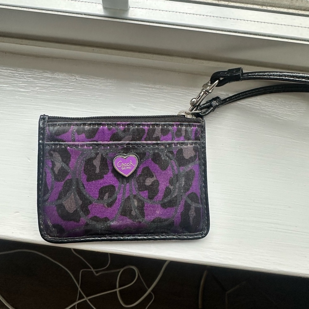 Coach Purple and Black Leopard Print Wristlet
